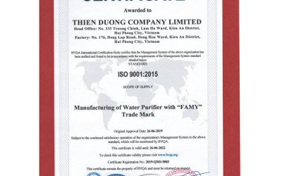 Máy lọc nước Famy đạt chứng nhận ISO 9001:2015