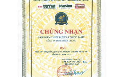 Thương hiệu Famy nhận giải thưởng Thiết bị xử lý nước top 100 sản phẩm, dịch vụ tốt nhất cho gia đình