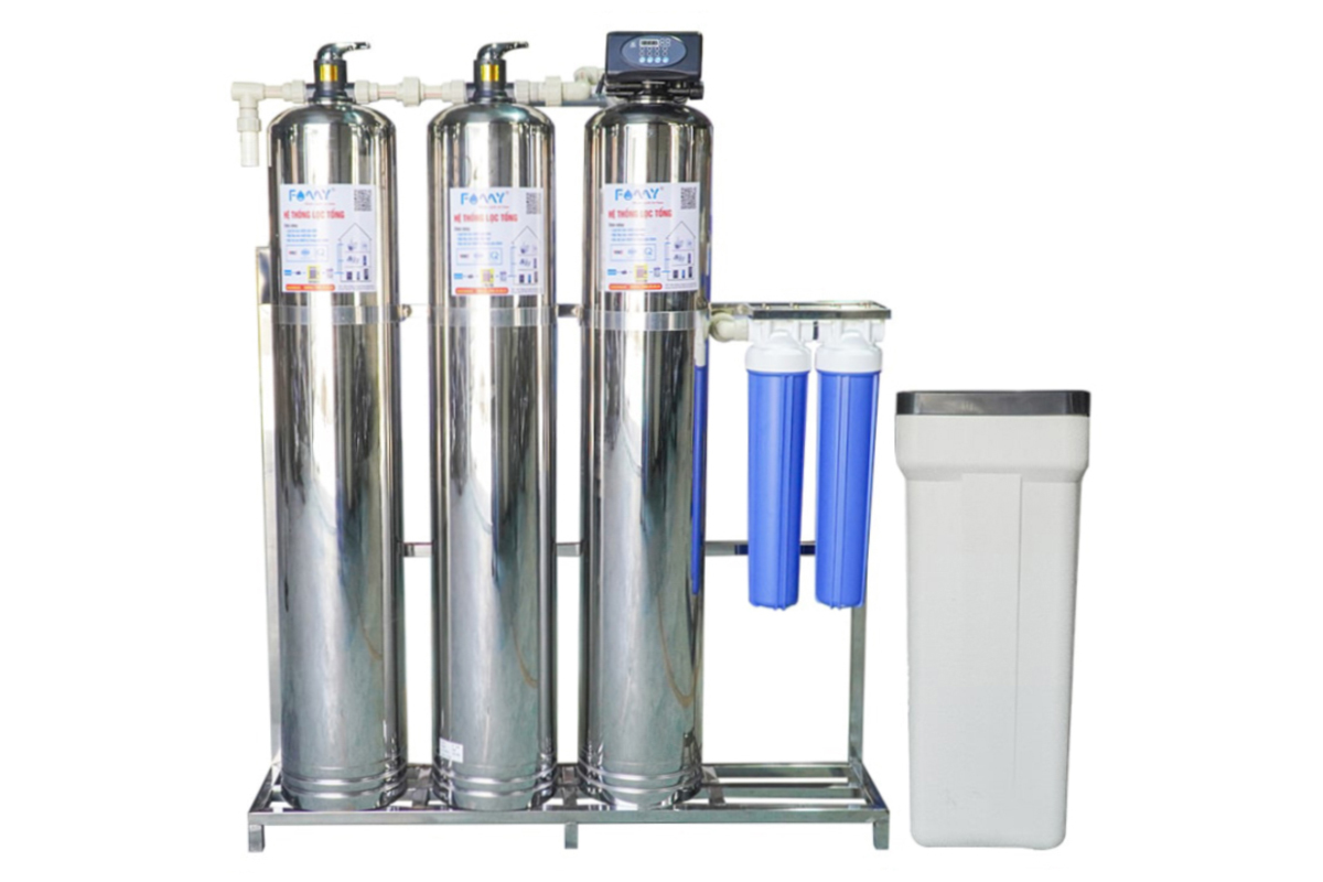 Khung inox đỡ 3 cột lọc tổng