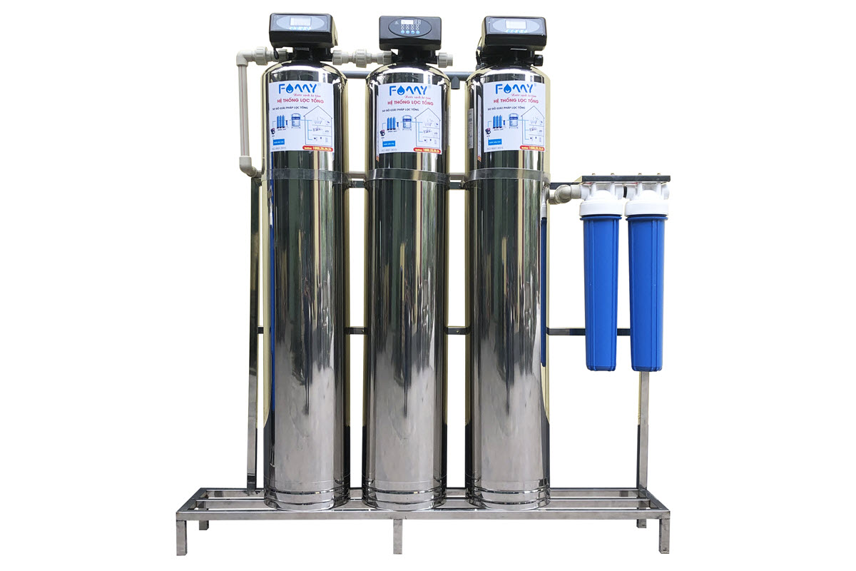 Khung inox đỡ 3 cột lọc tổng