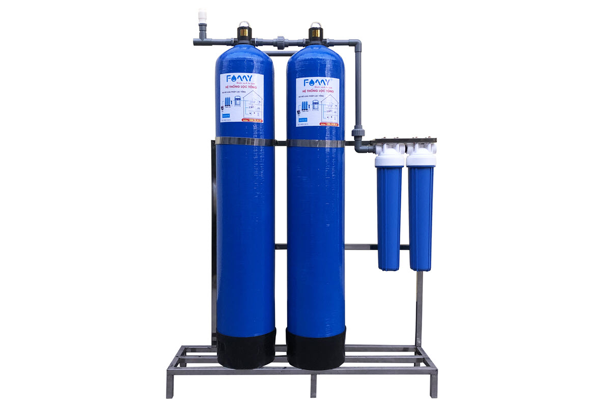 Khung inox đỡ 2 cột lọc tổng